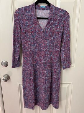 J. McLaughlin Ivana Dress in Splatter Grid Print in Catalina Cloth